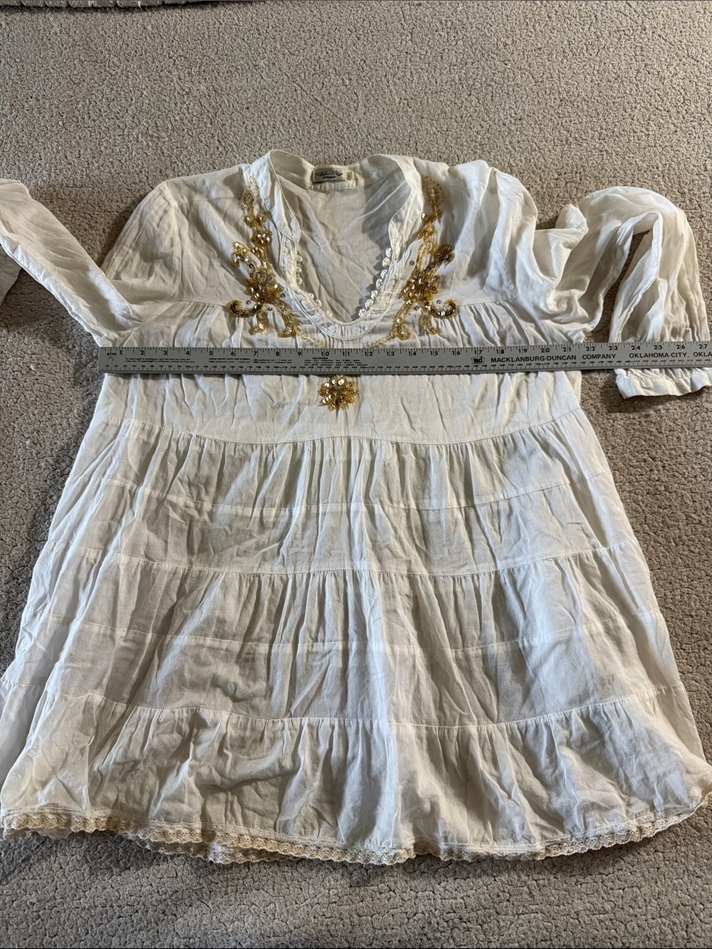 Tasha Polizzi Cream 100% Cotton Tunic with Gold Embroidery Large - Picture 7 of 8